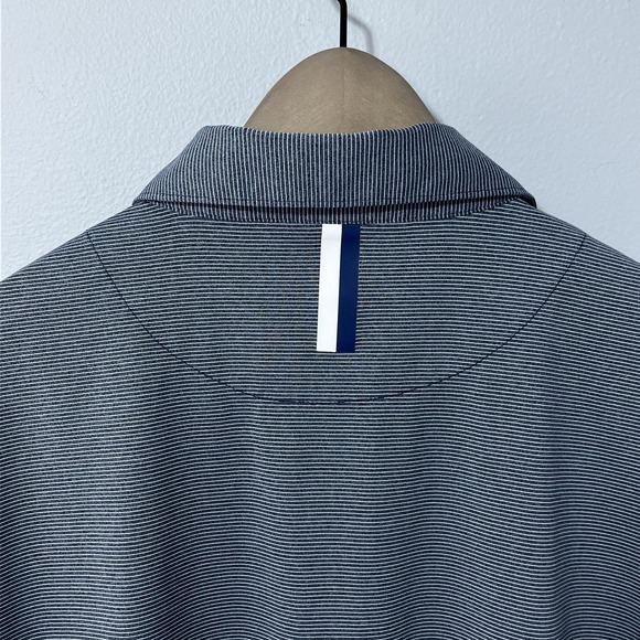 Rhoback Polo Shirt Mens Large Blue White Stripe Performance Stretch Golf - Picture 5 of 13